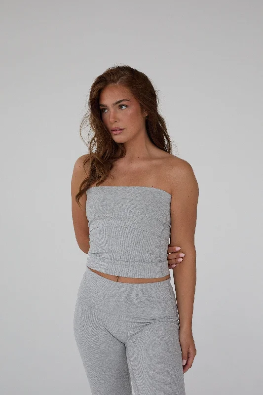 Elegant Simplicity Wardrobe Rib Tube Top - Grey Melange