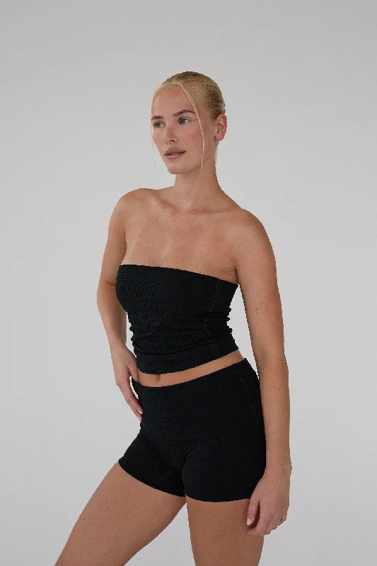 Trendy Street Style Rib Tube Top - Black