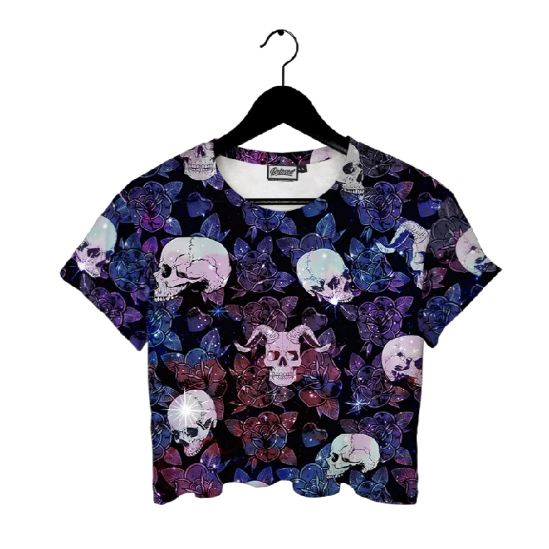 Hot Trends Skull and Roses Crop Tee