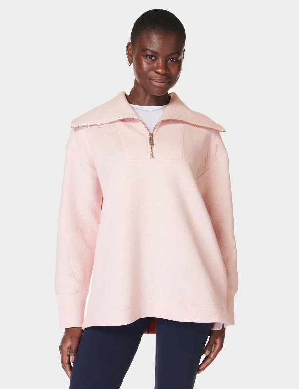 Business Casual Outfits Radiant Half Zip Sweatshirt - Neutral Pink