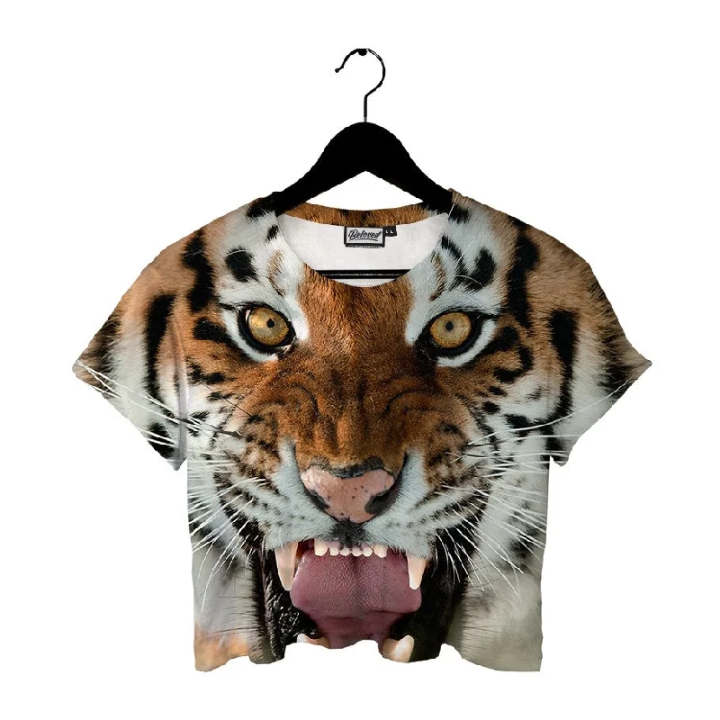 Laid-Back Elegance Tiger Crop Tee