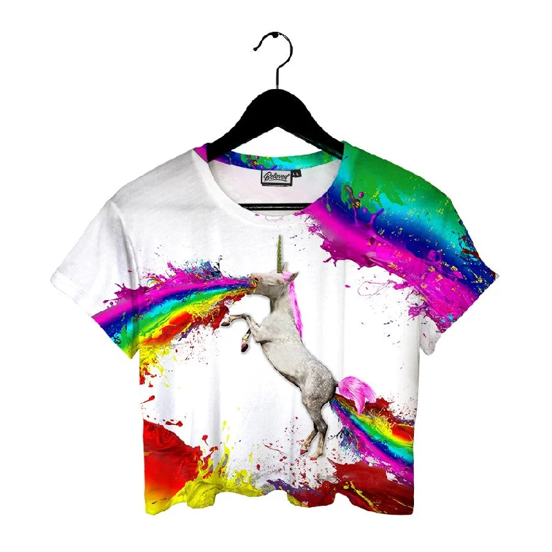 Comfy Women's Outfits for Daily Wear Unicorn Spew Crop Tee